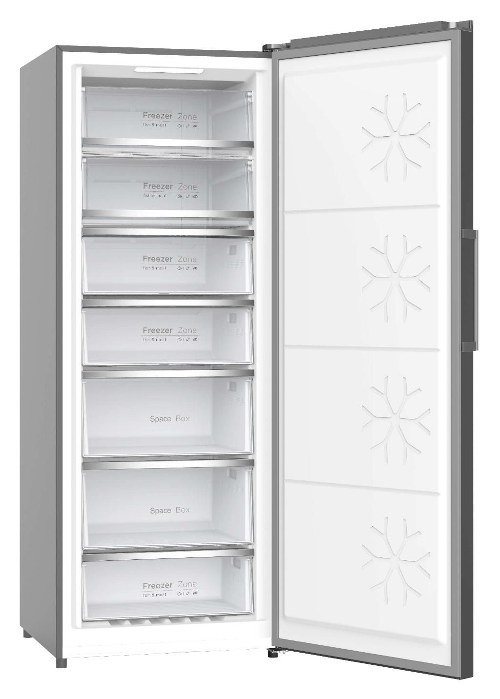 Congelador vertical barato con 7 cajones.